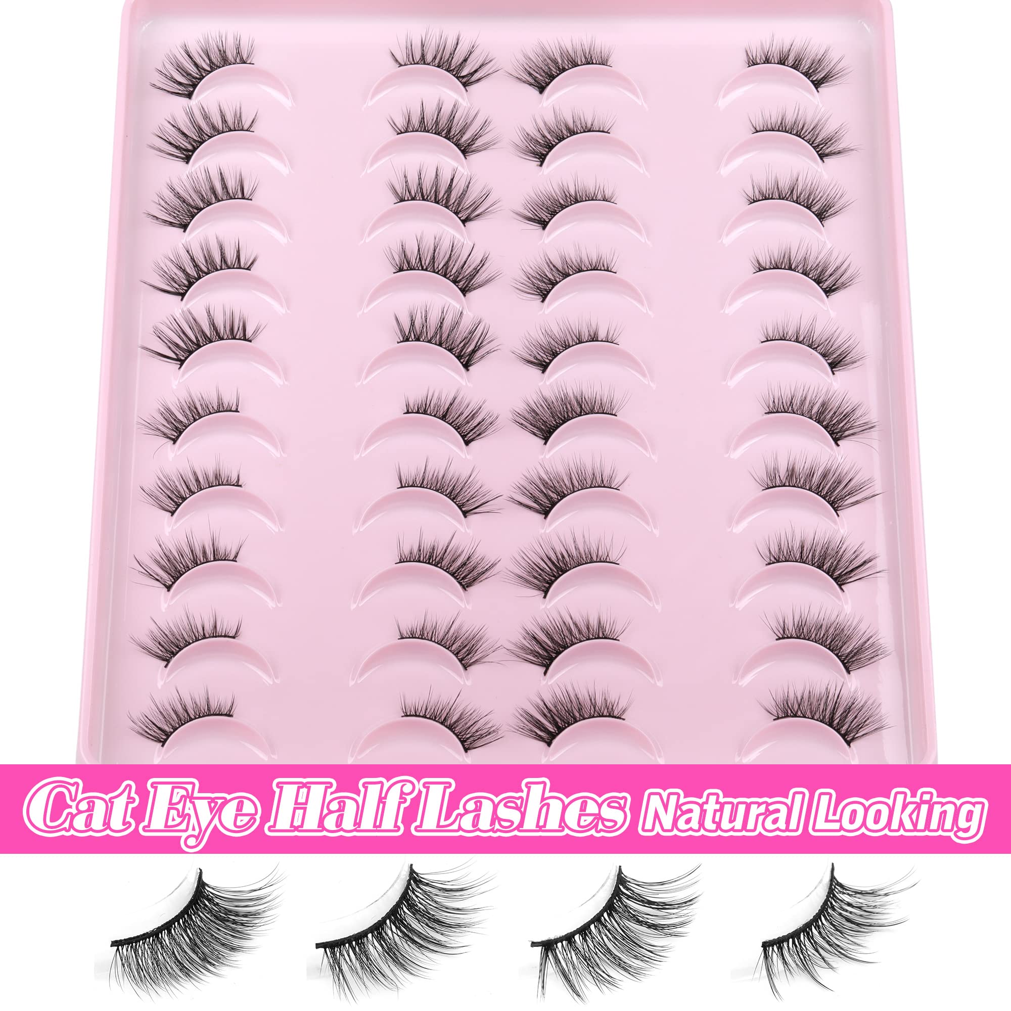 Yawamica cils demi-fouets, bande en coton fine pour application facile.