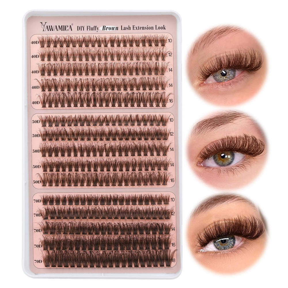 Yawamica cils-grappes volume luxueux 40D50D70D brun pour un regard profond.