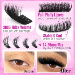 Yawamica cils individuels dcurl 14-20mm pour regard défini et volumineux