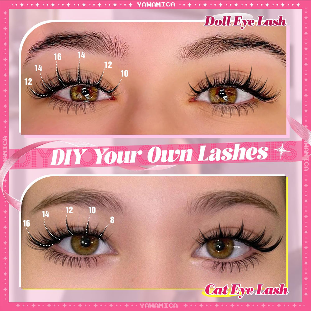 Yawamica cils manga 8-16 mm avec bases 5-6 mm
