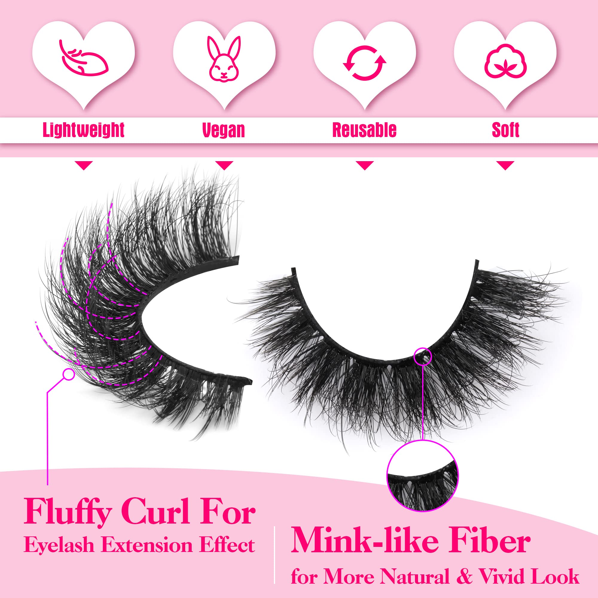 Yawamica cils mink 15 mm effet regard-chat pour allonger vos yeux