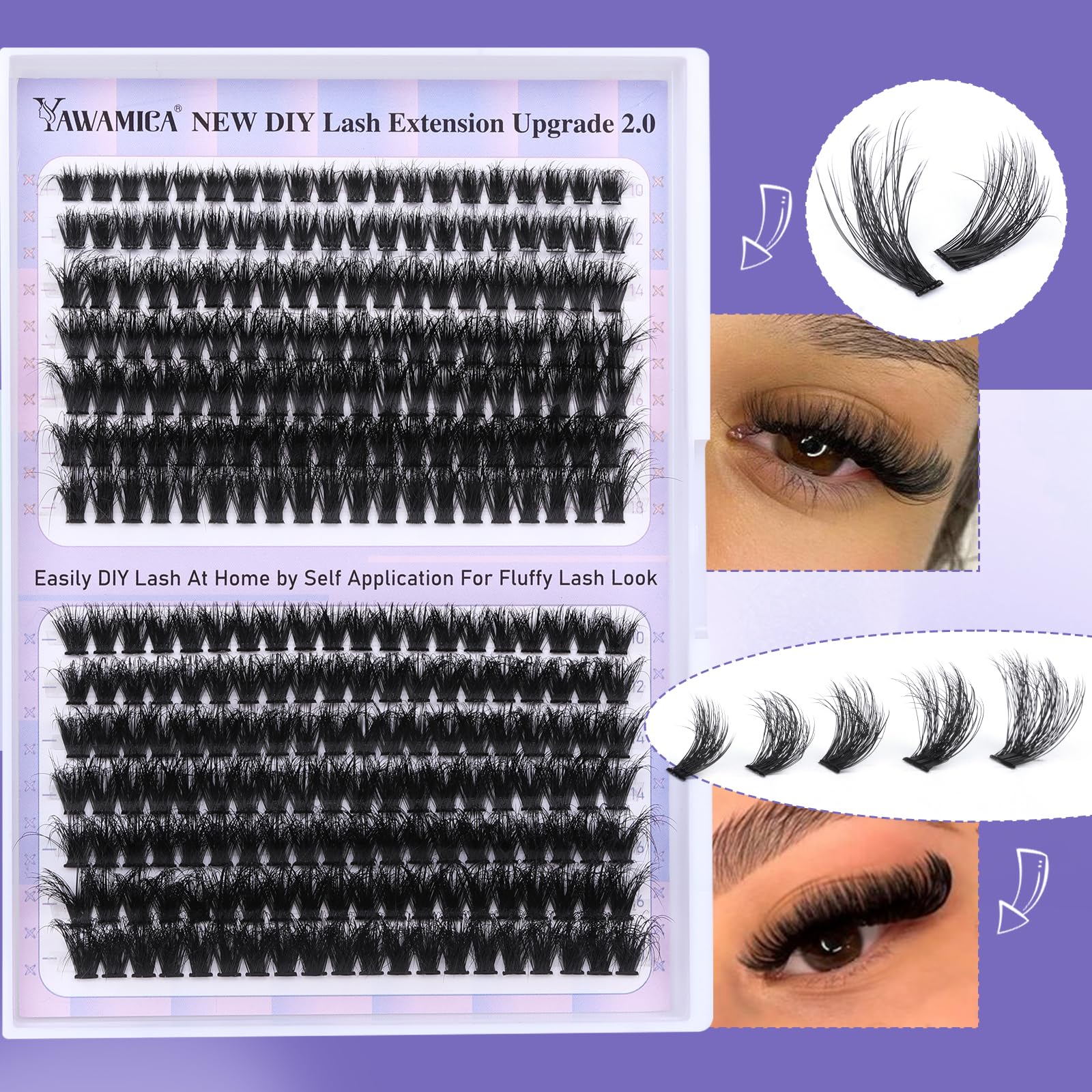 Yawamica cils clusters pour styles variés comme l'œil chat et l'œil renard.