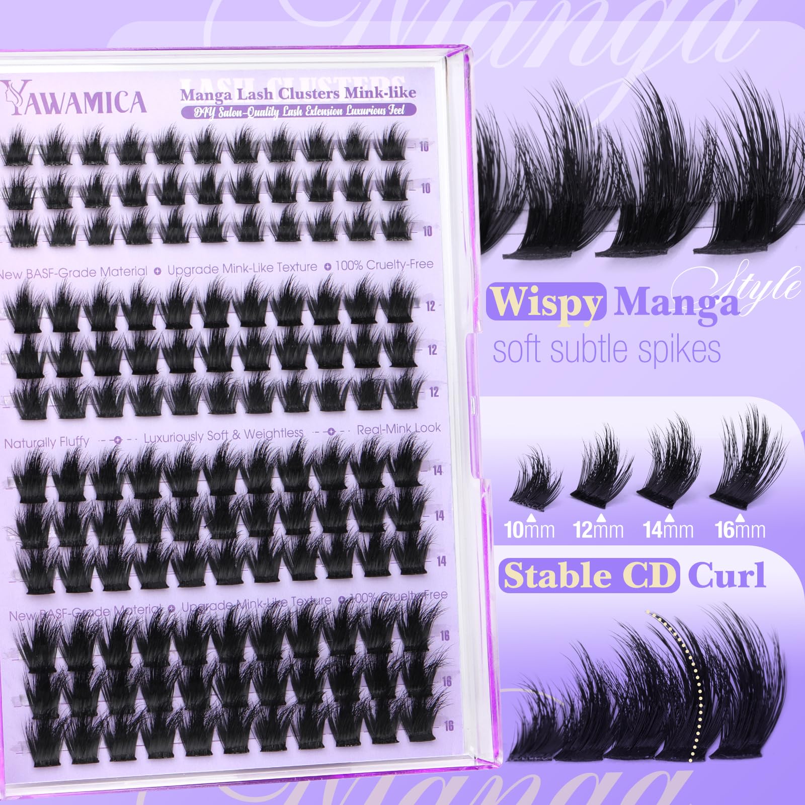 Design manga effilé 10–16 mm, allure glamour douce et moderne.