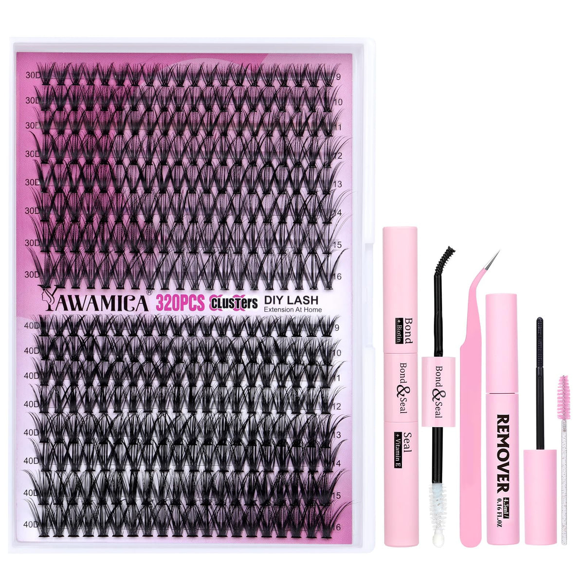 Yawamica kit extensions cils 320 pièces pour usage à domicile.