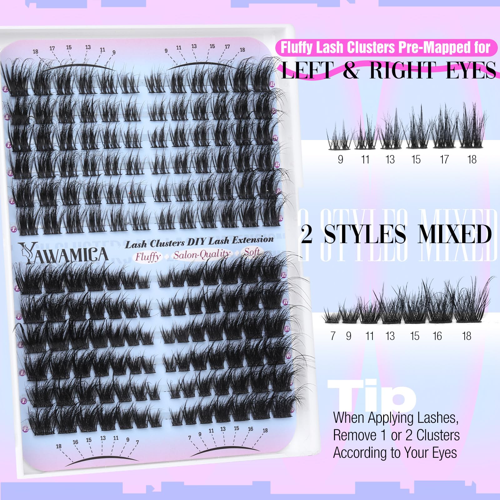 Yawamica Lash Clusters ensemble de deux styles pour variations naturelles et dramatiques