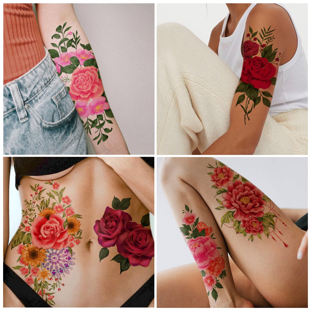 Tatouages Yazhiji fleurs extralarges-col-clavicule; parfait pour accentuer le décolleté