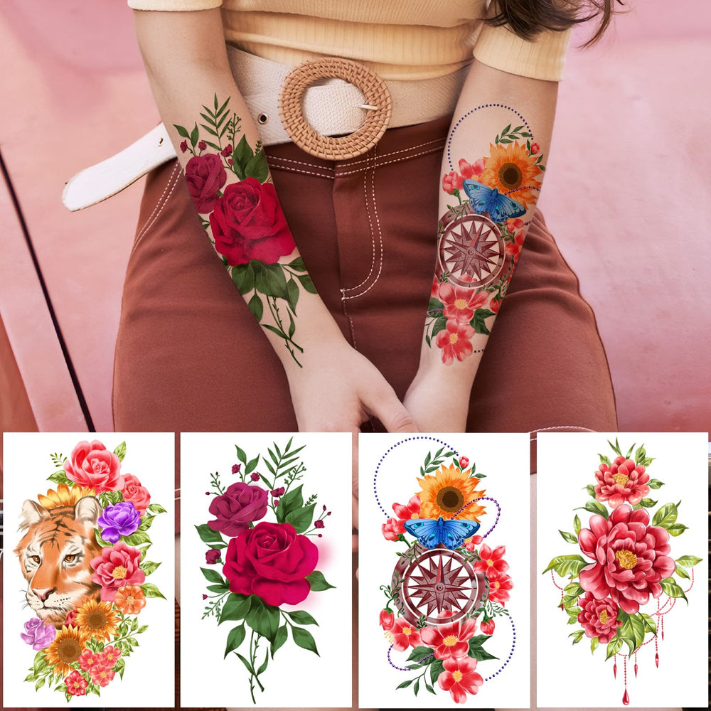 Tatouages Yazhiji fleurs extralarges-dos-de-main; allure audacieuse sans douleur ni engagement