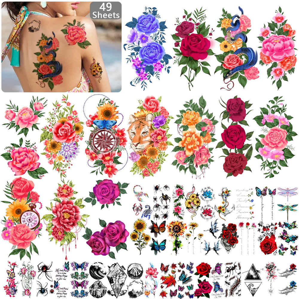 Tatouages Yazhiji fleurs extralarges ensemble; couverture généreuse idéale pour grands bras et dos