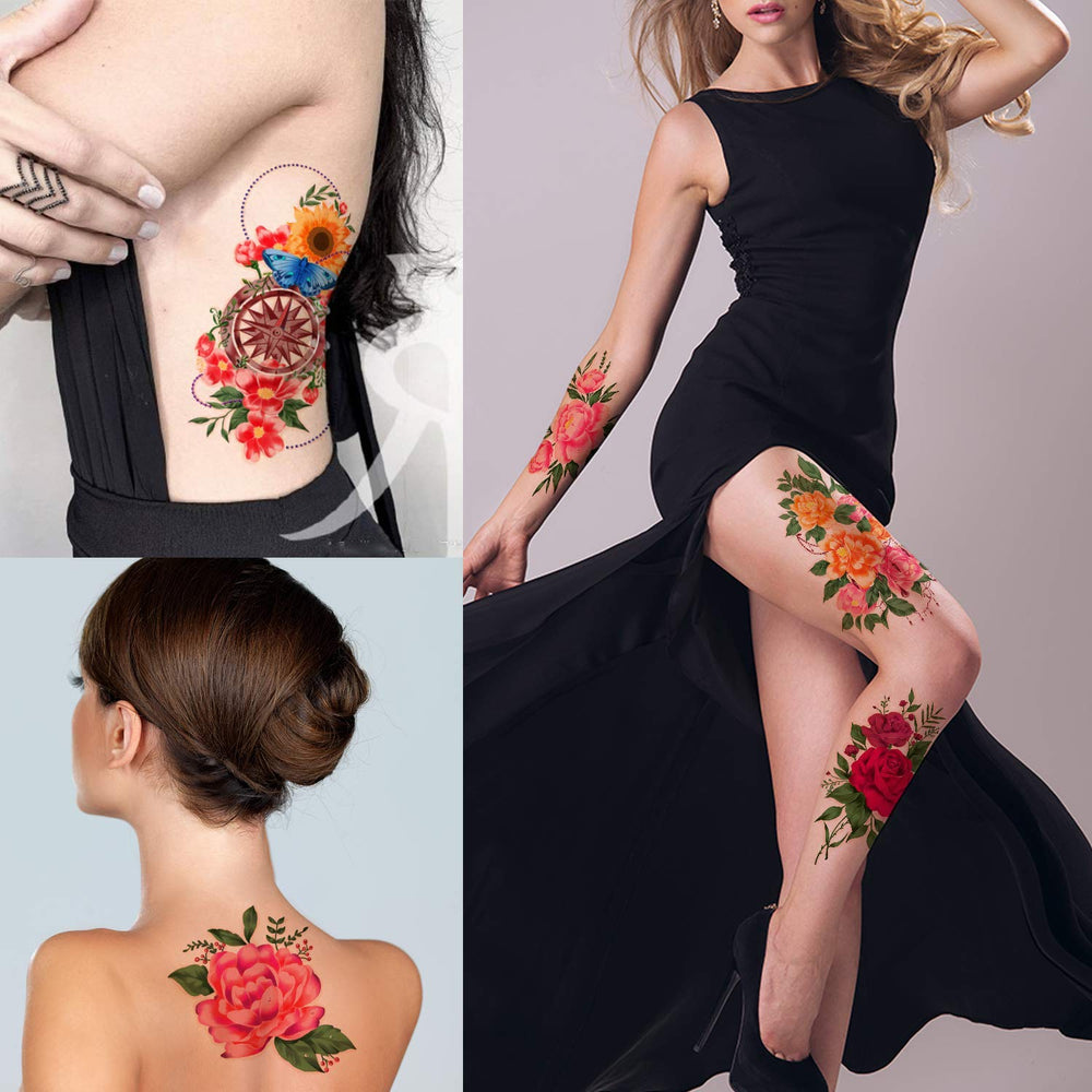 Tatouages Yazhiji fleurs extralarges-poitrine; décoration éphémère pour petites et grandes tenues