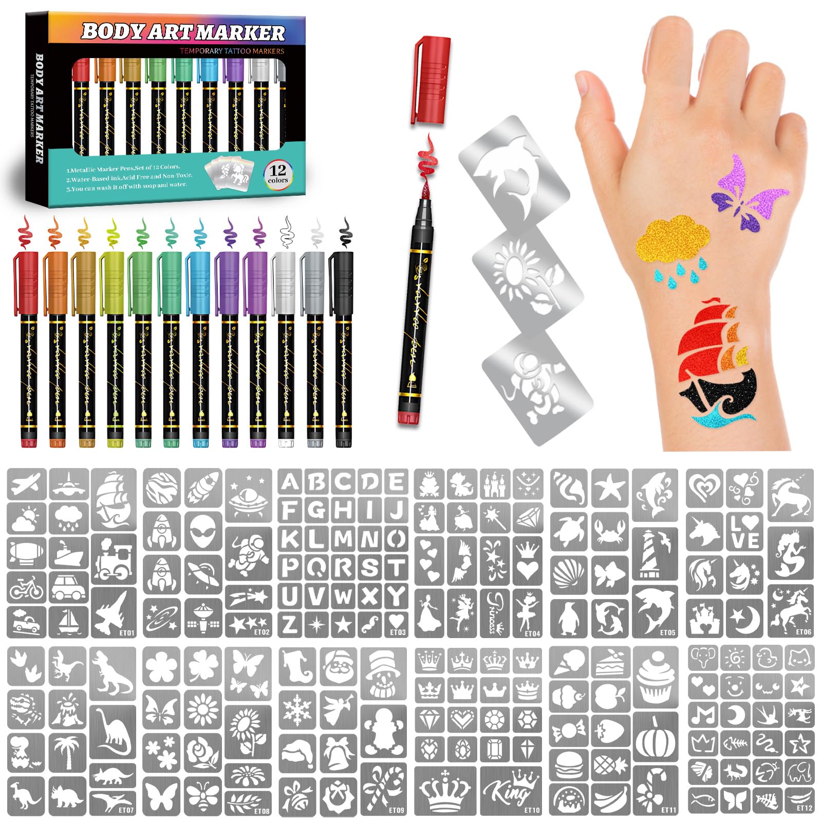 Marqueurs Yazhiji pour dessins corporels éphémères et lumineux.
