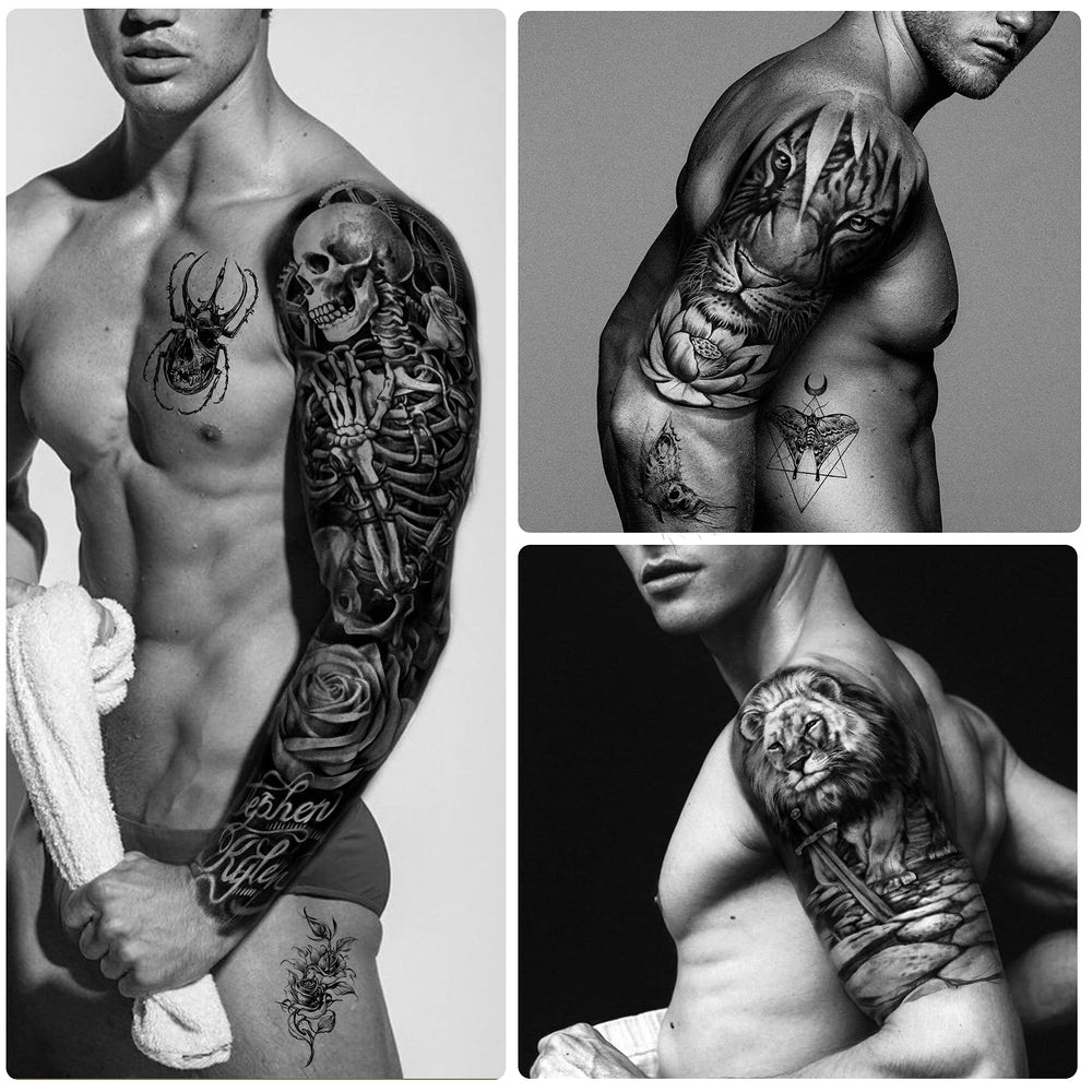 Tatouage Yazhiji loup-lion-pierre, résistant à l’eau et adapté à la vie active.