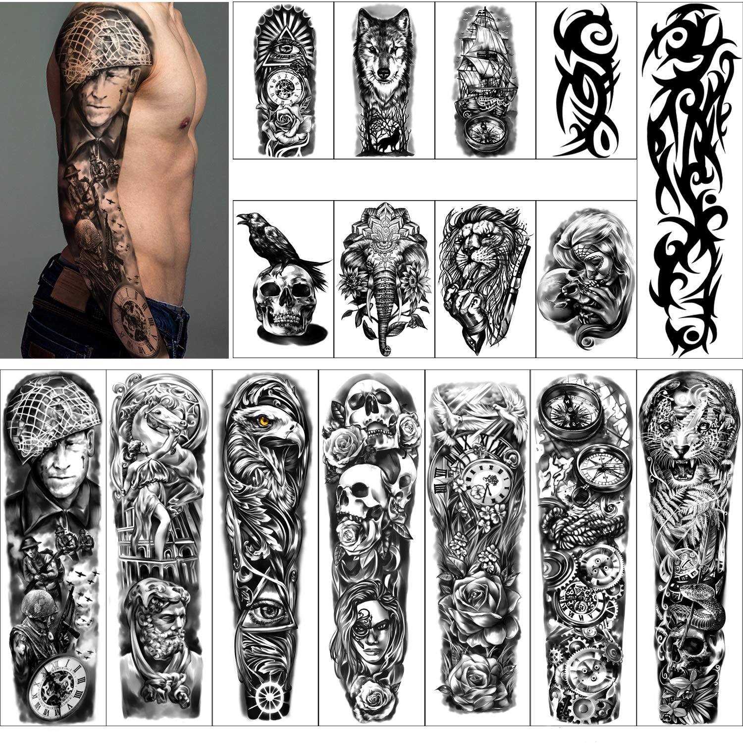 Yazhiji tatouage temporaire bras complet, rendu réaliste pour un look instantané et durable.