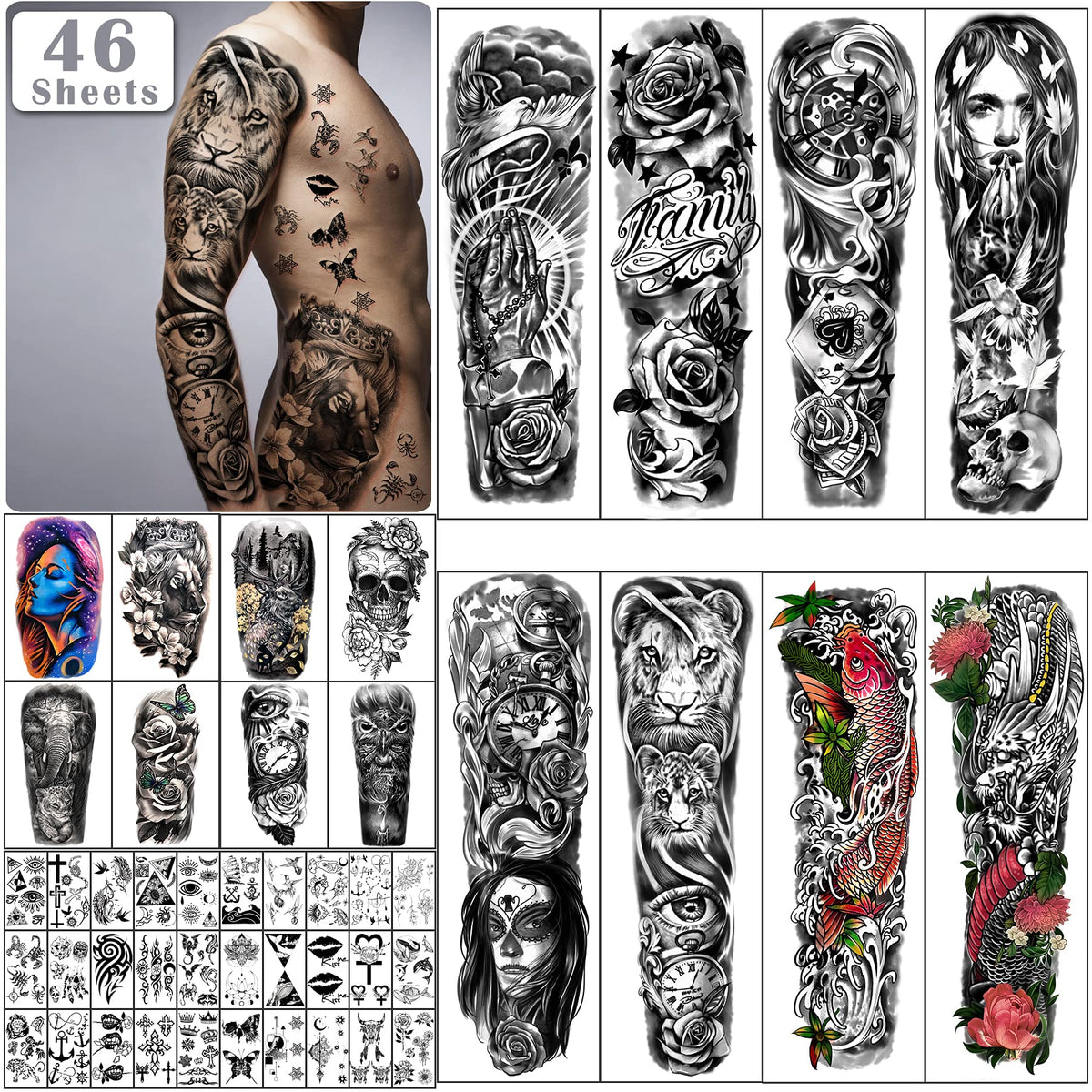 Yazhiji tatouage temporaire bras entier 58 cm, couverture rapide du bras.