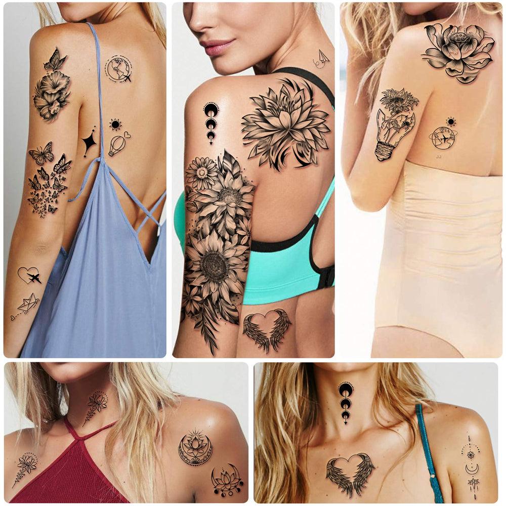 Yazhiji tatouage temporaire fleurs réalistes, illusion proche d'un vrai tatouage.