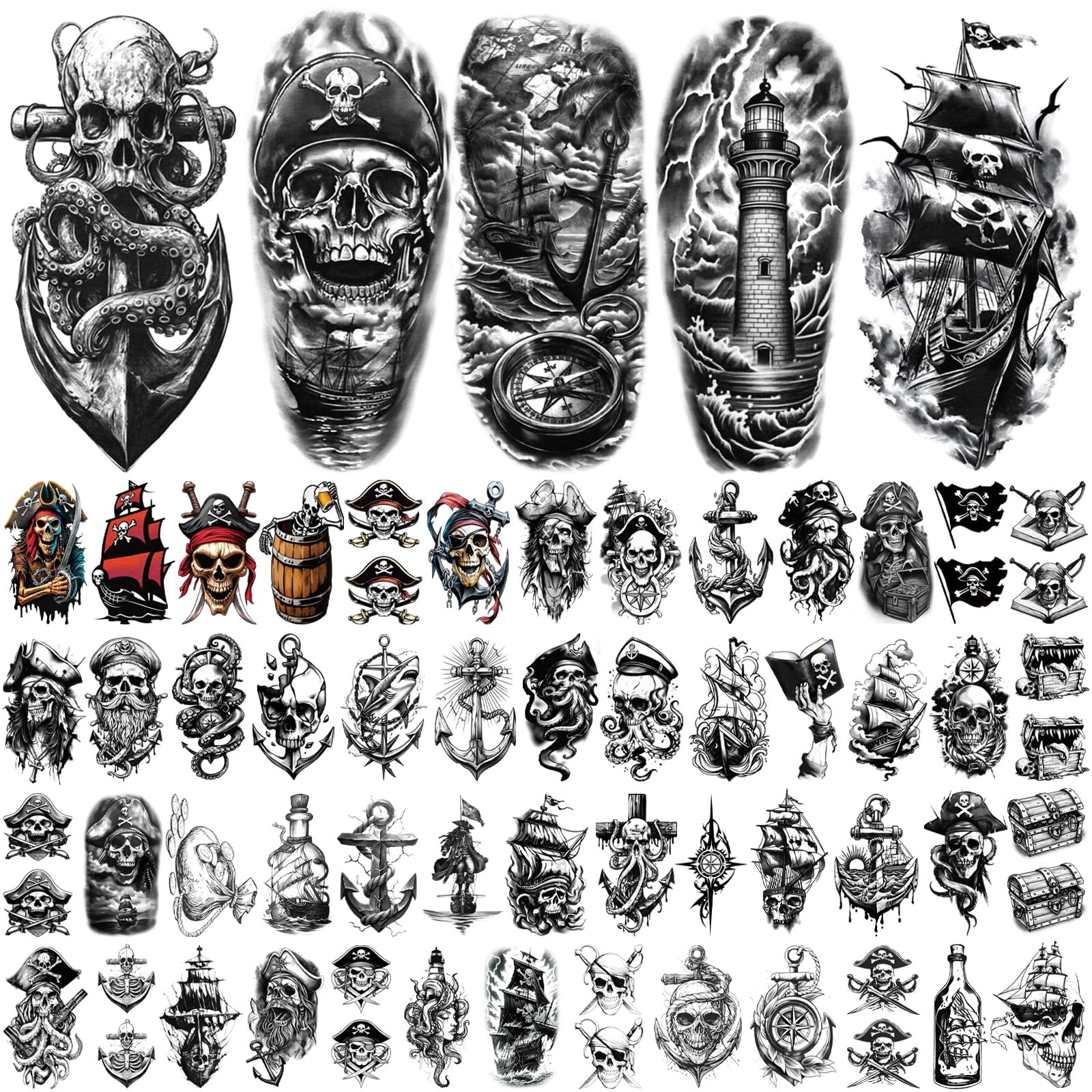 Tatouage Yazhiji ancre pirate: allure marine durable et facile à appliquer.