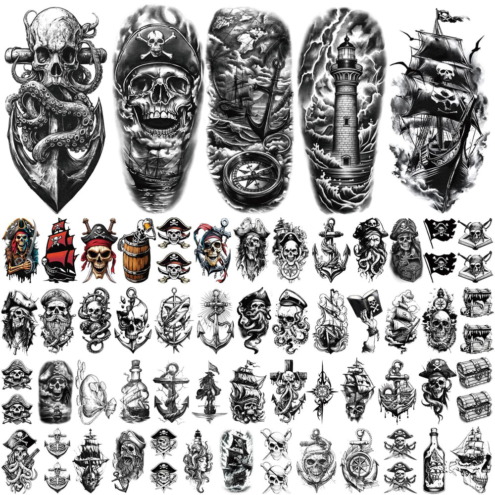 Tatouage Yazhiji ancre pirate: allure marine durable et facile à appliquer.