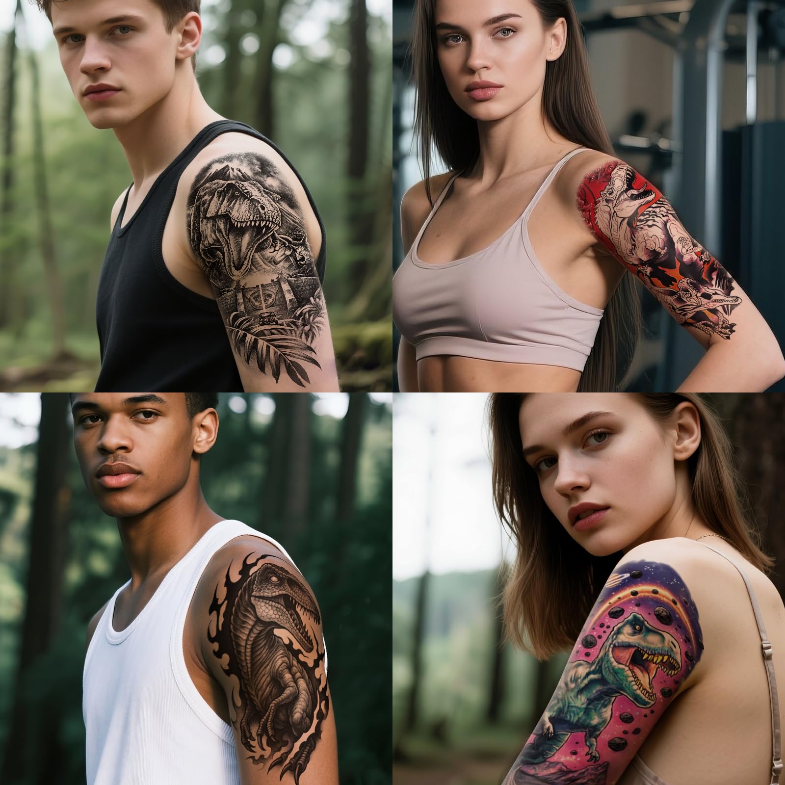 Tatouage Yazhiji bras T-Rex, look héroïque et facile à appliquer.