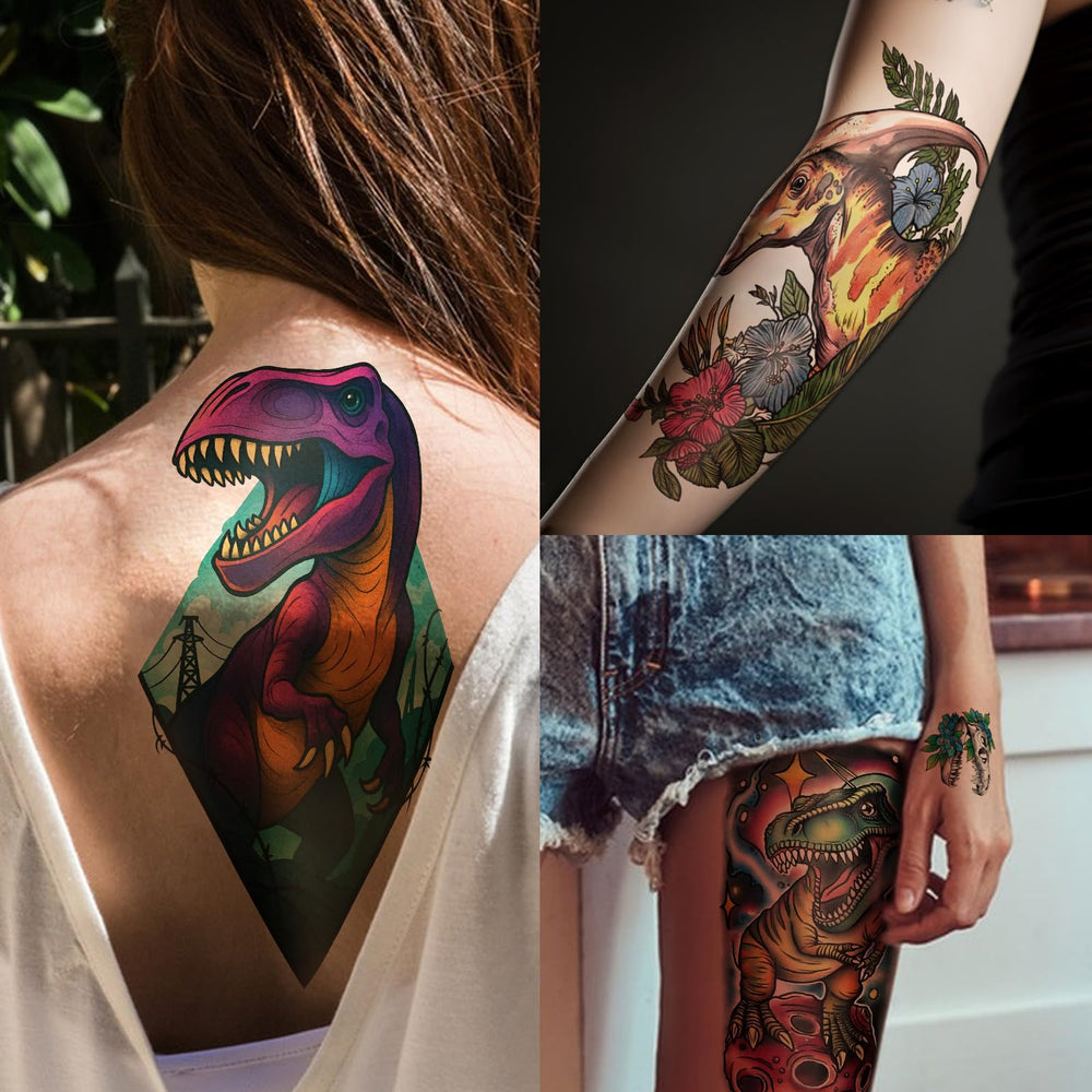 Tatouage Yazhiji T-Rex hippocampe, motif original pour fêtes.