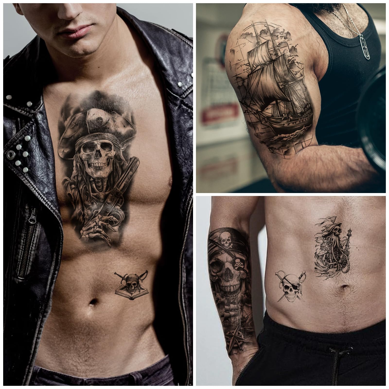 Tatouage Yazhiji drapeau crâne et os croisés: symbole pirate distinct.