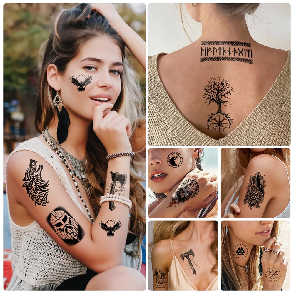 Tatouage Yazhiji Huginn et Muninn – corbeaux symboliques pour l’aventure.