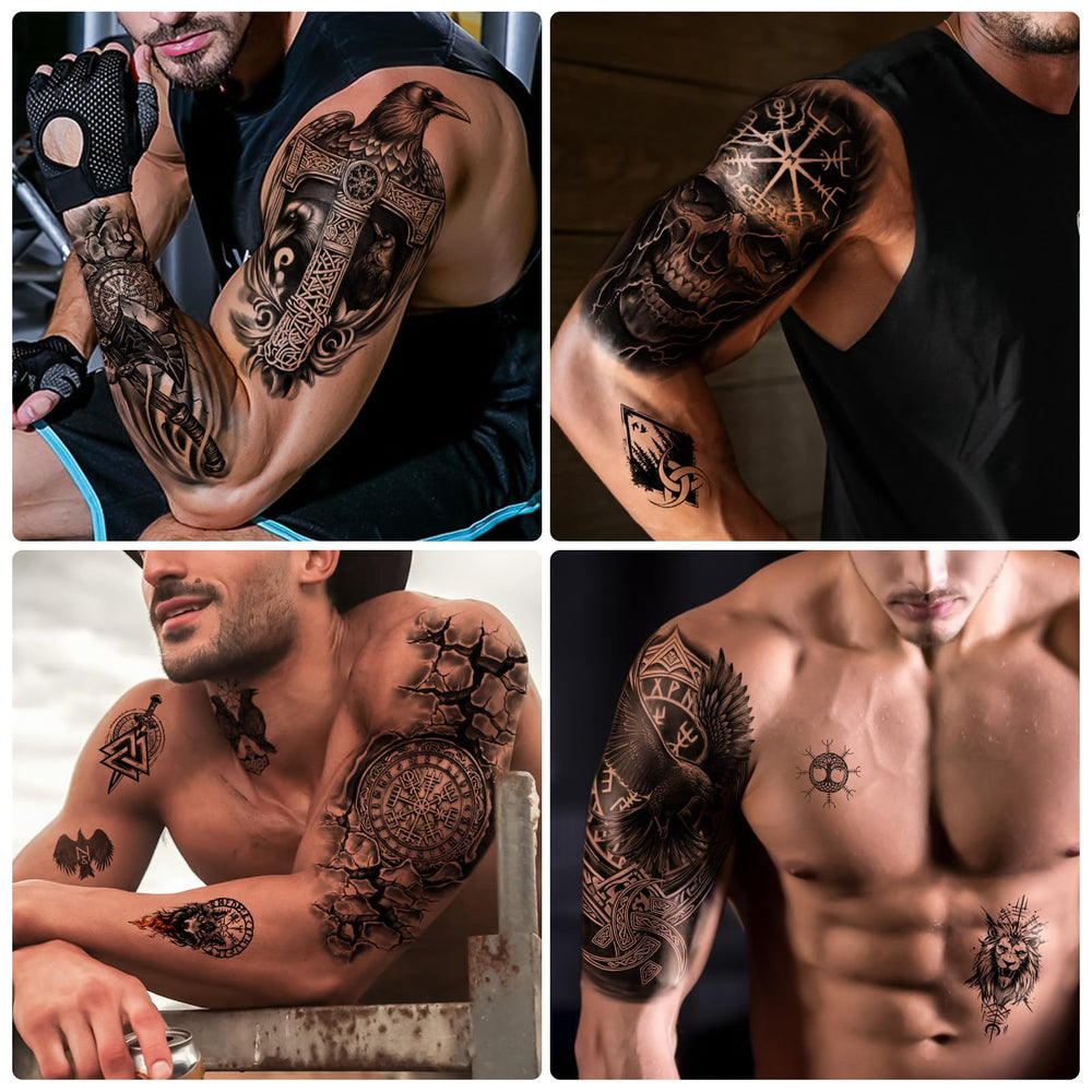 Tatouage Yazhiji Mjolnir – marteau de Thor, design puissant et temporaire.