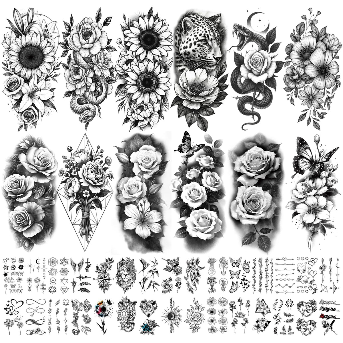 Tatouages Yazhiji fleurs sur le bras, effet estival durable.