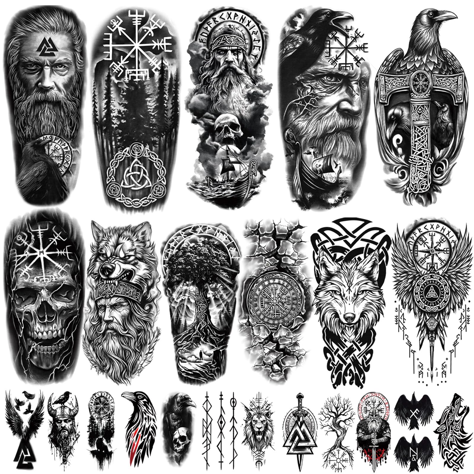 Tatouage Yazhiji Viking – motifs 77 feuilles, parfait pour cosplay et événements.