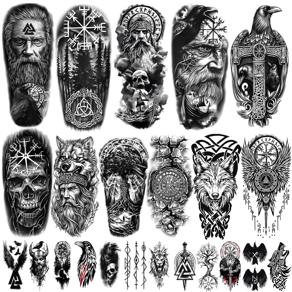 Tatouage Yazhiji Viking – motifs 77 feuilles, parfait pour cosplay et événements.