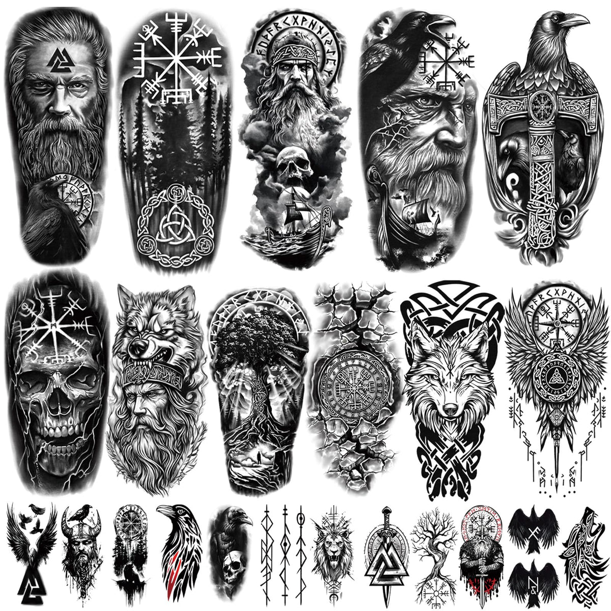 Tatouage Yazhiji Viking – motifs 77 feuilles, parfait pour cosplay et événements.
