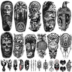 Tatouage Yazhiji Viking – motifs 77 feuilles, parfait pour cosplay et événements.