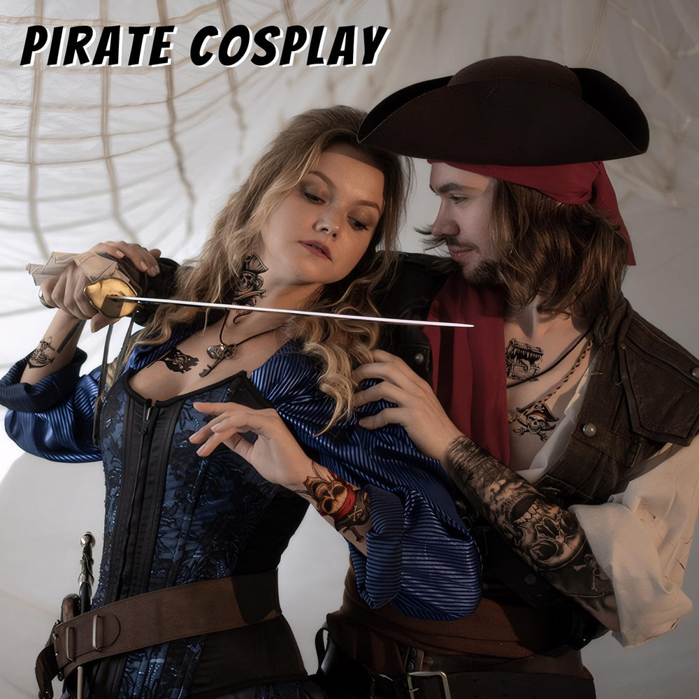 Tatouage Yazhiji voilier pirate: motif nautique dynamique pour plage et soirées.