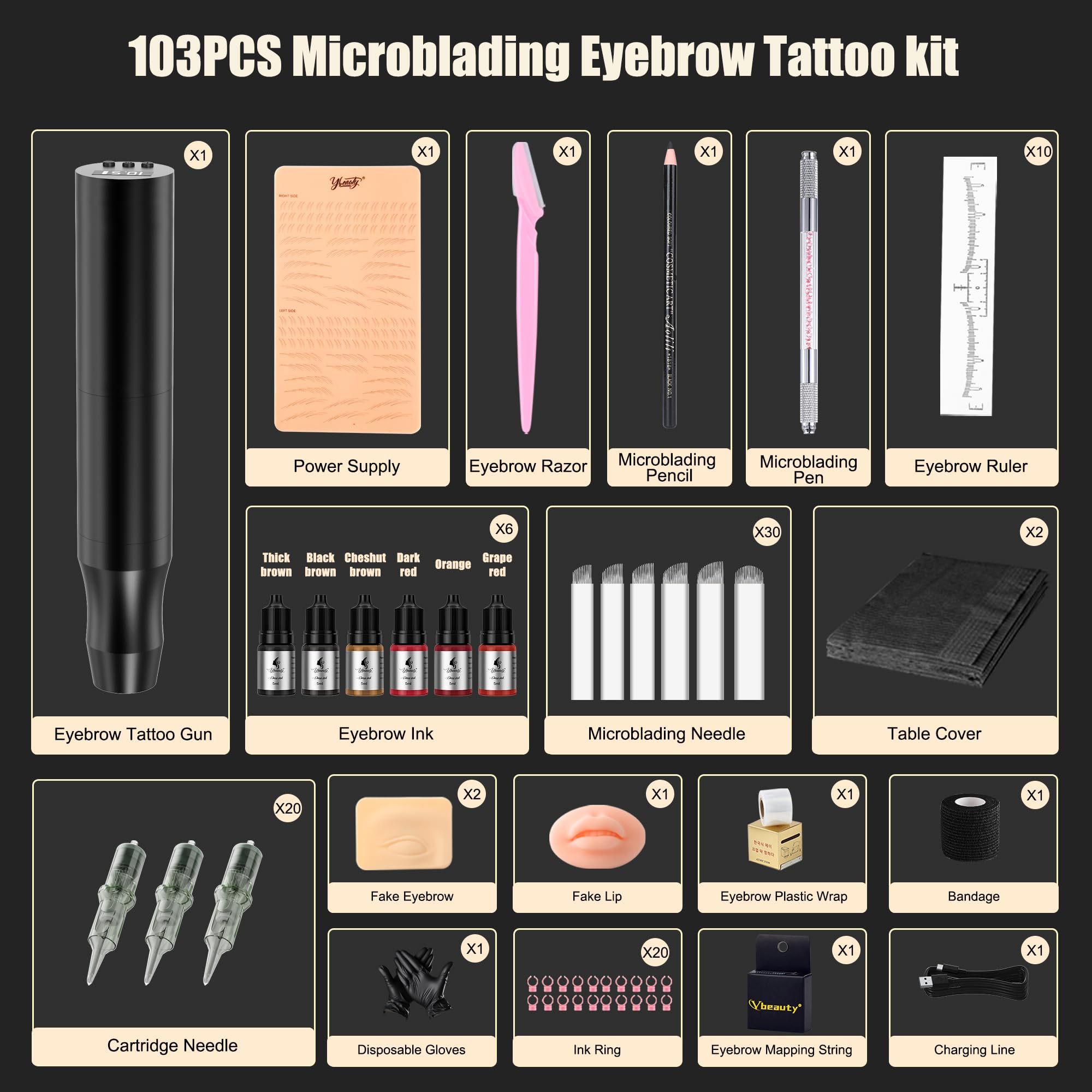 Coffret cadeau Ybeauty sourcils semi-permanents, parfait pour débutants et professionnels