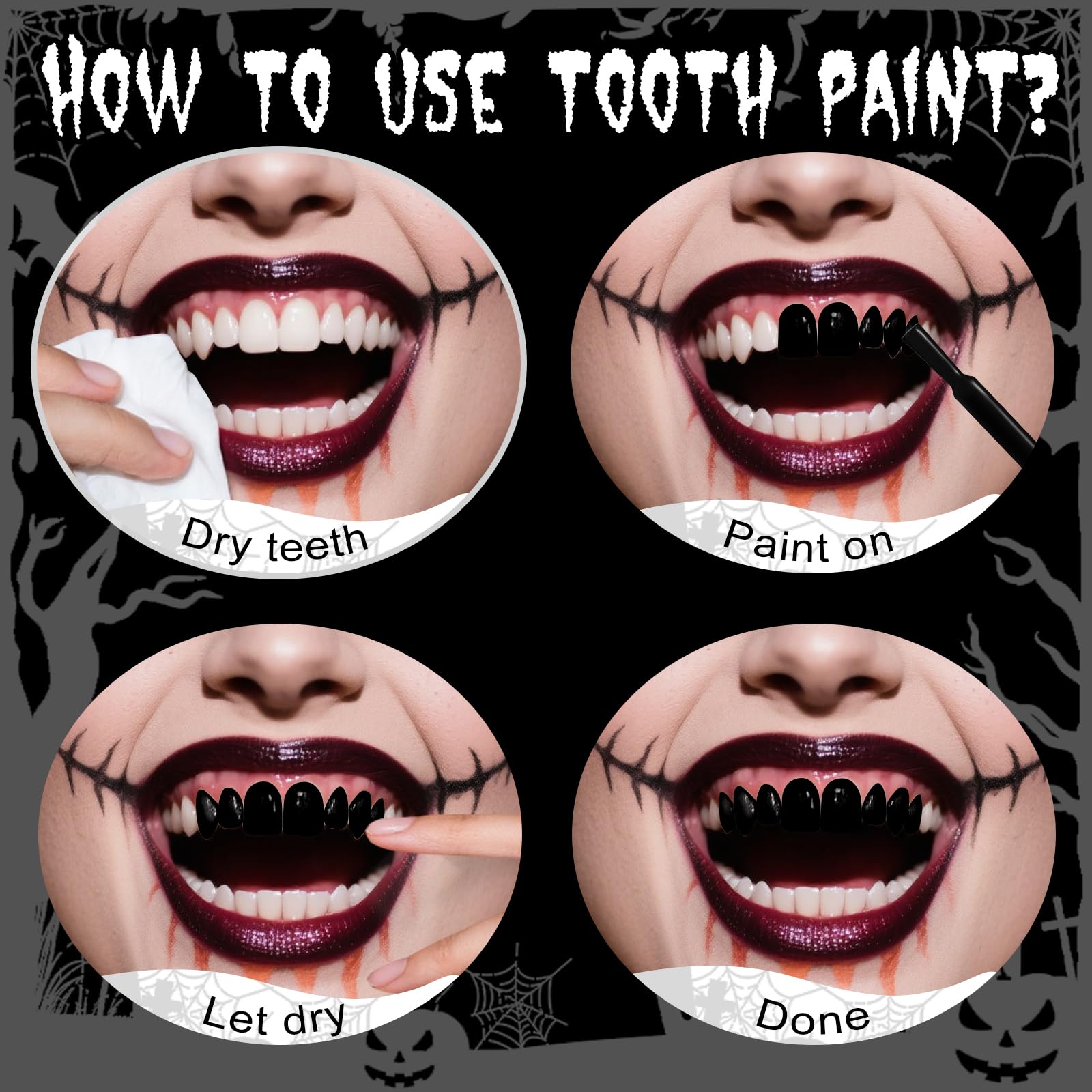 YBUETE peinture dentaire blanche sur dents, parfaites pour un look vampire réaliste.