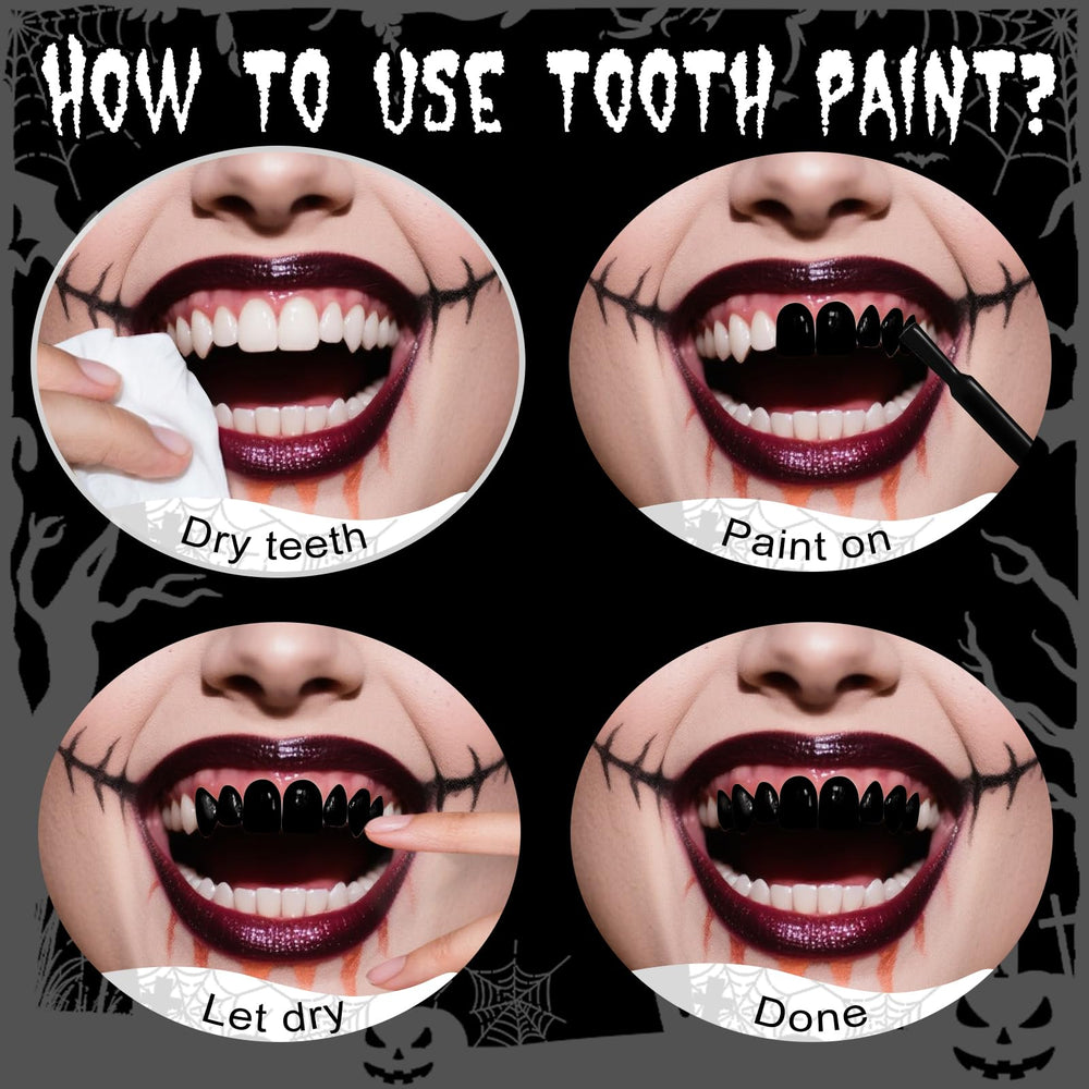 YBUETE peinture dentaire blanche sur dents, parfaites pour un look vampire réaliste.