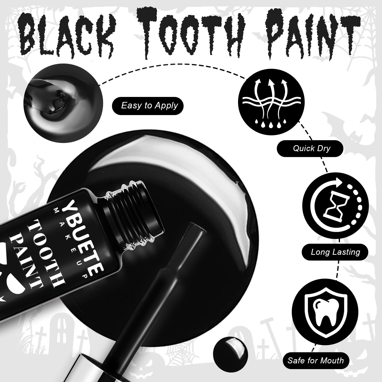 YBUETE peinture blanche pour dents de zombie, contraste frappant et durable.