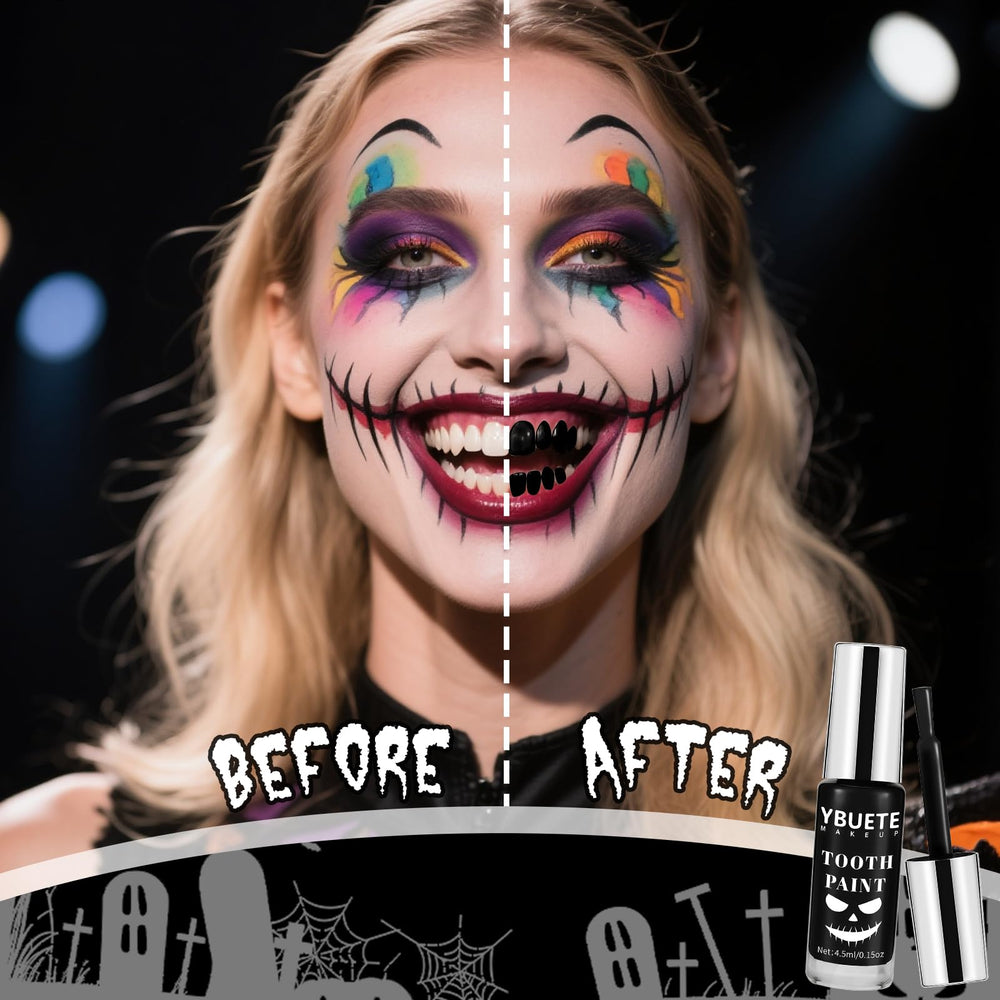 YBUETE peinture noire pour dents manquantes, clown crédible et dramatique.