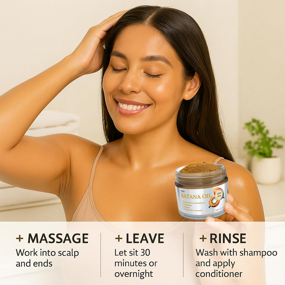 YBW Batana Oil, cheveux lisses et sans nœuds.