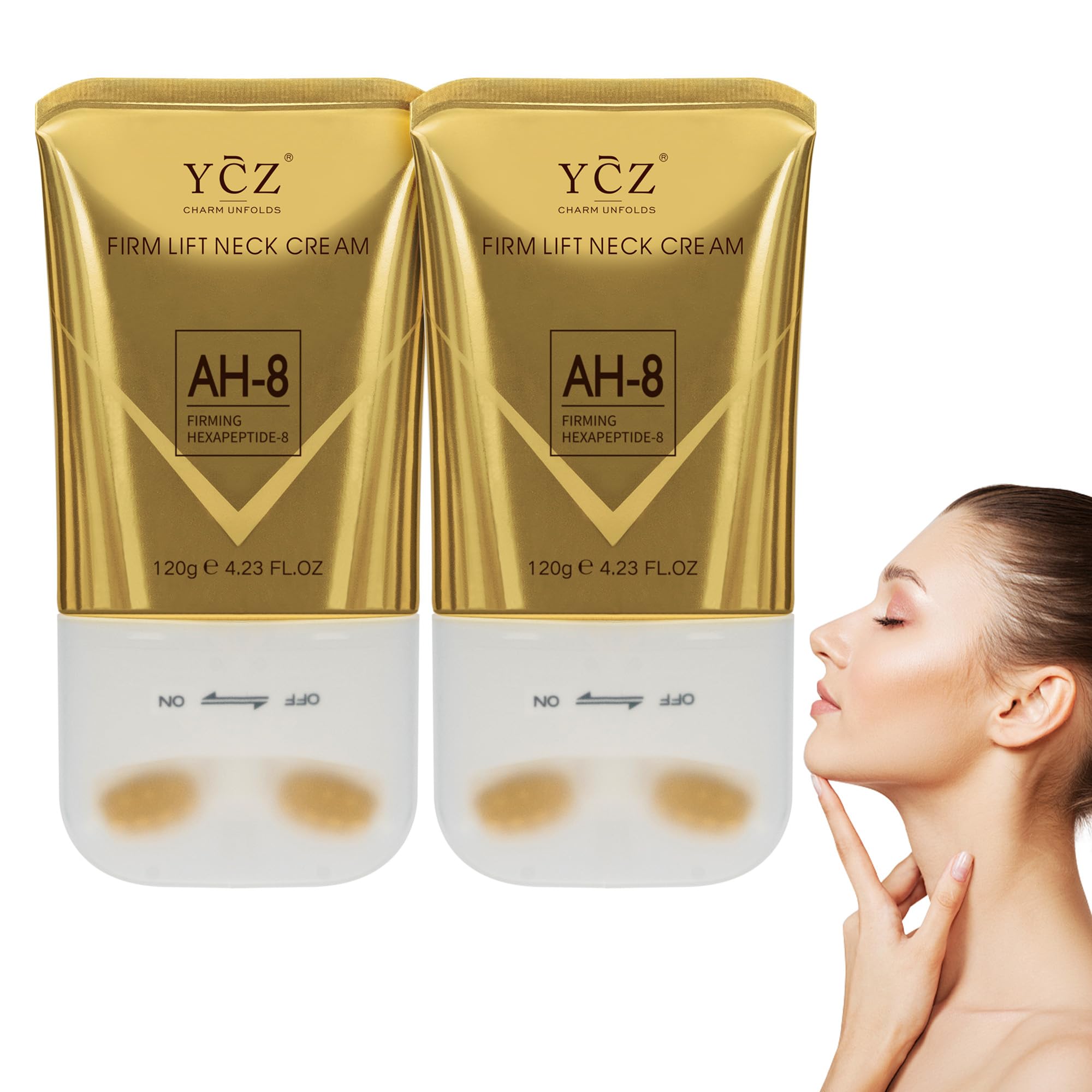 Ycz Crème fermante du cou avec rouleau et pompe écologique pour hydratation ciblée.