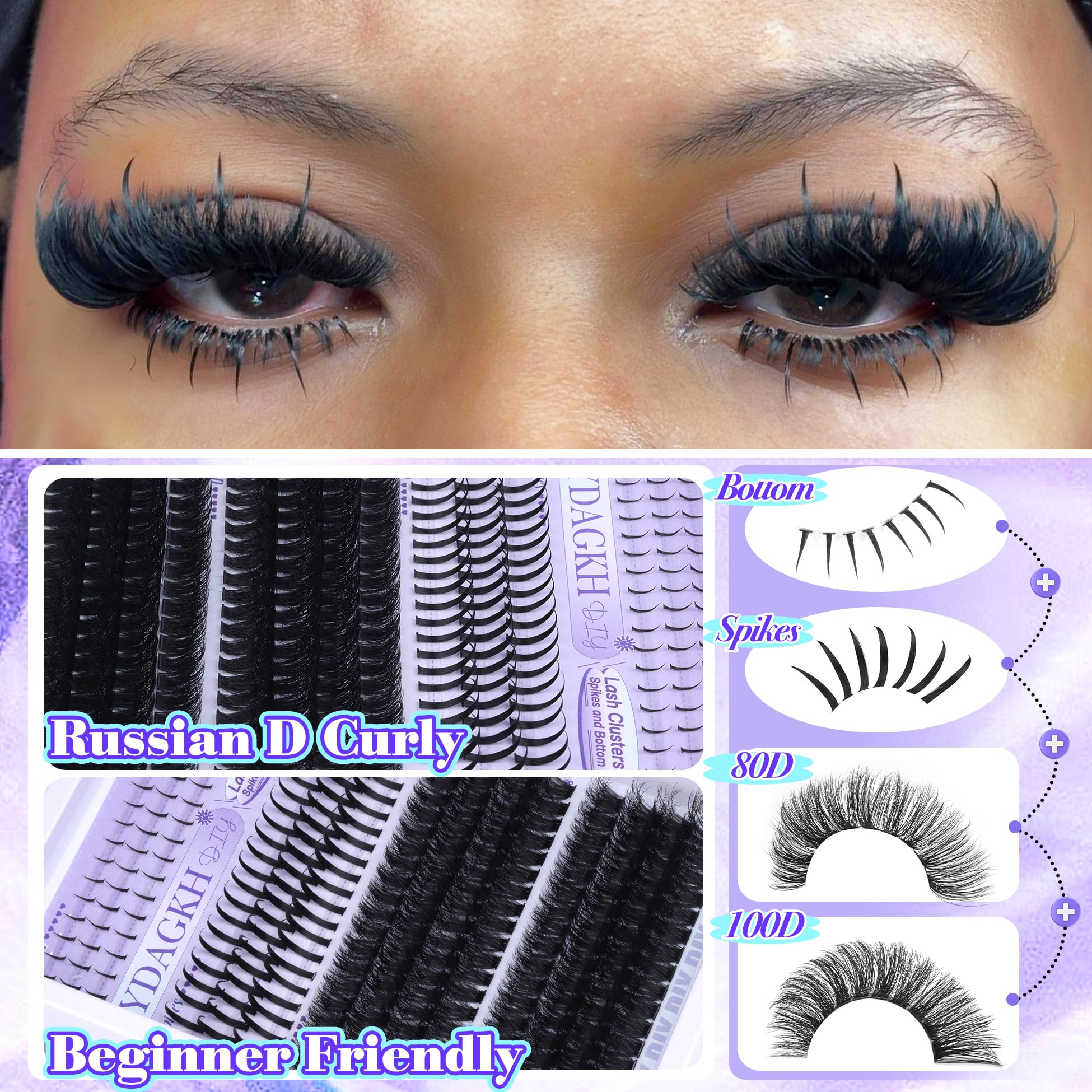 YDAGKH extensions cils volume-cluster épines, effet volumineux pour un regard saisissant.