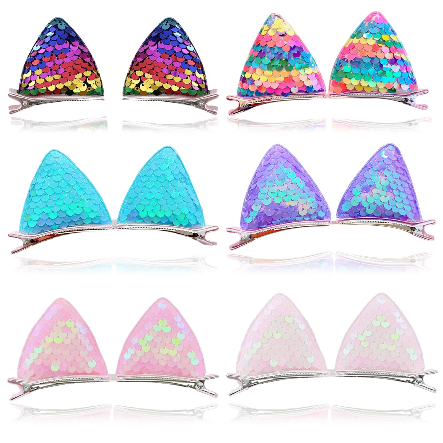 YDDXAQHB barrettes oreilles-chat paillettes arc-en-ciel, idéale pour accessoiriser un look festif.