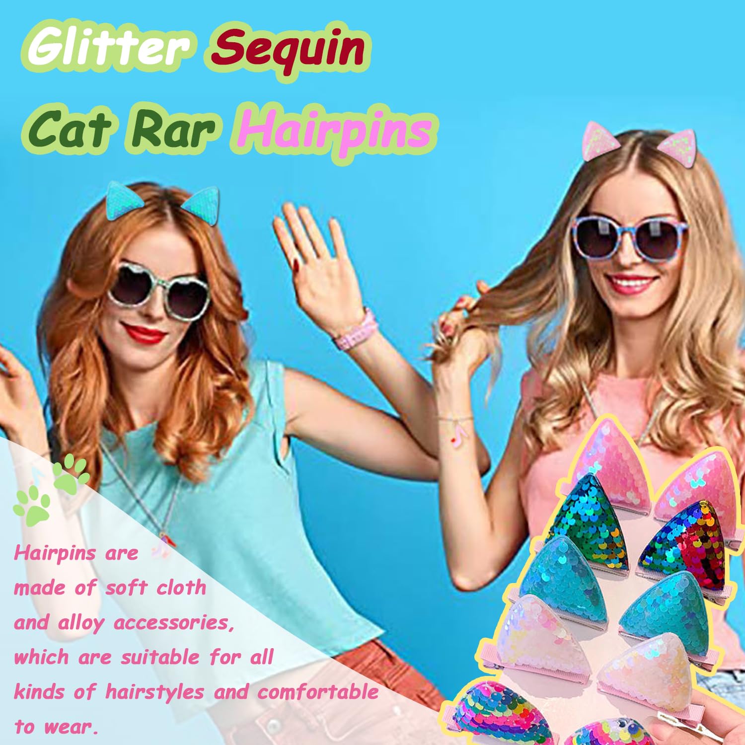 YDDXAQHB barrettes oreilles-chat paillettes doré, ajoute une touche glamour en journée.