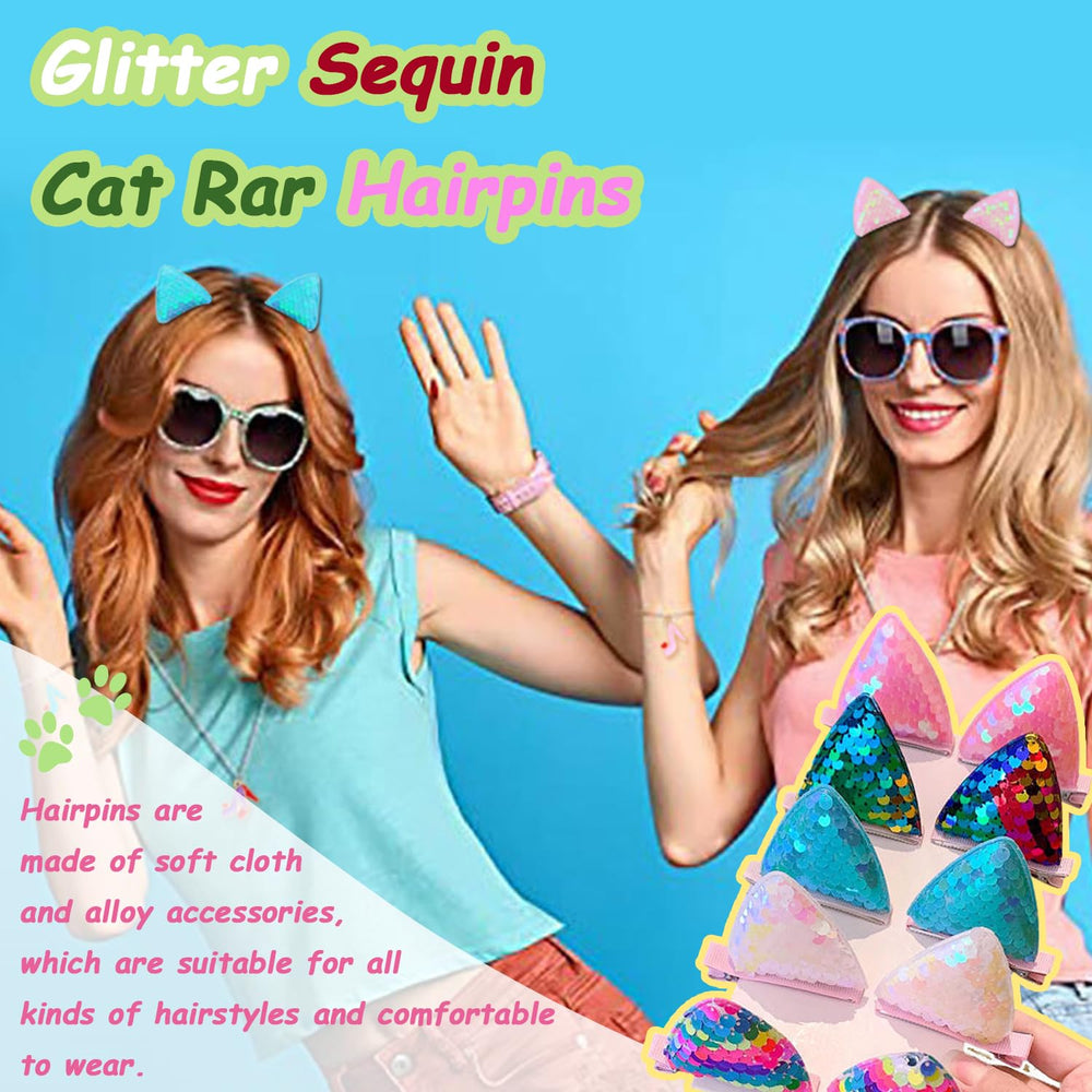 YDDXAQHB barrettes oreilles-chat paillettes doré, ajoute une touche glamour en journée.