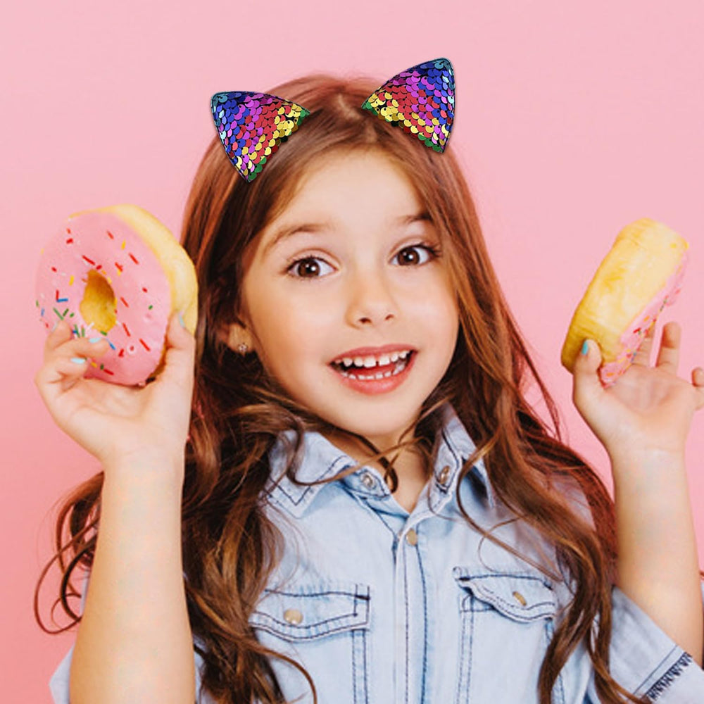 YDDXAQHB barrettes oreilles-chat paillettes vert, parfaites pour les looks printaniers.