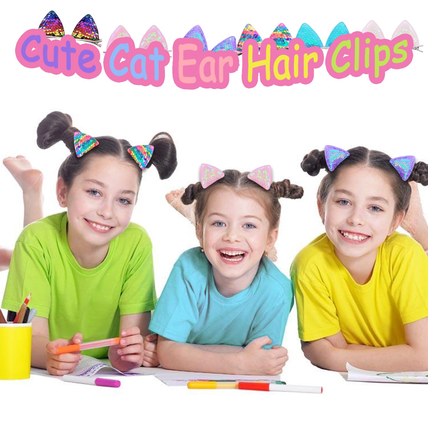 YDDXAQHB barrettes oreilles-chat paillettes violet, idéales pour soirées déguisées ou fête.