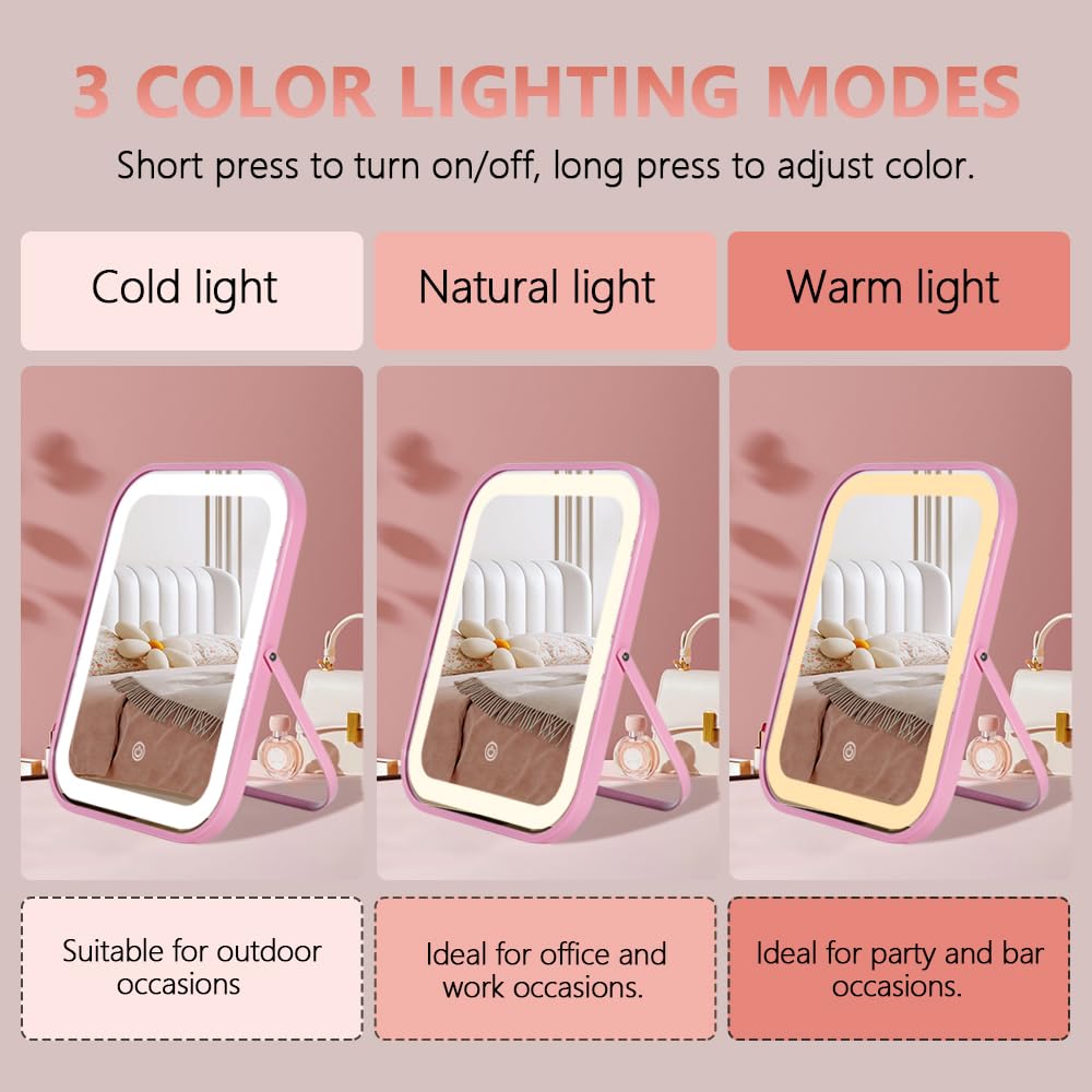 YEKKOPT miroir portable rose pour coiffeuse avec étui inclus.