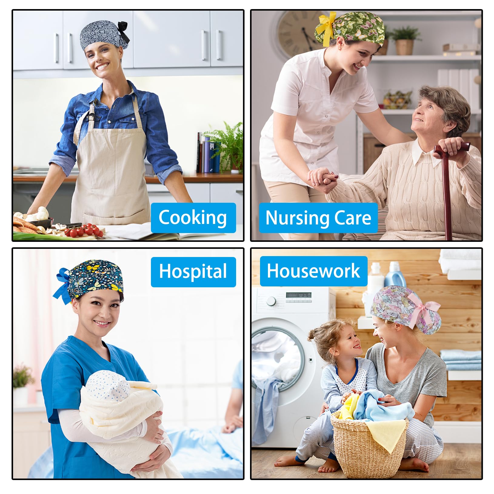 Chapeau scrub YEAJOIN – lot de 6 modèles pour varier selon l’activité.
