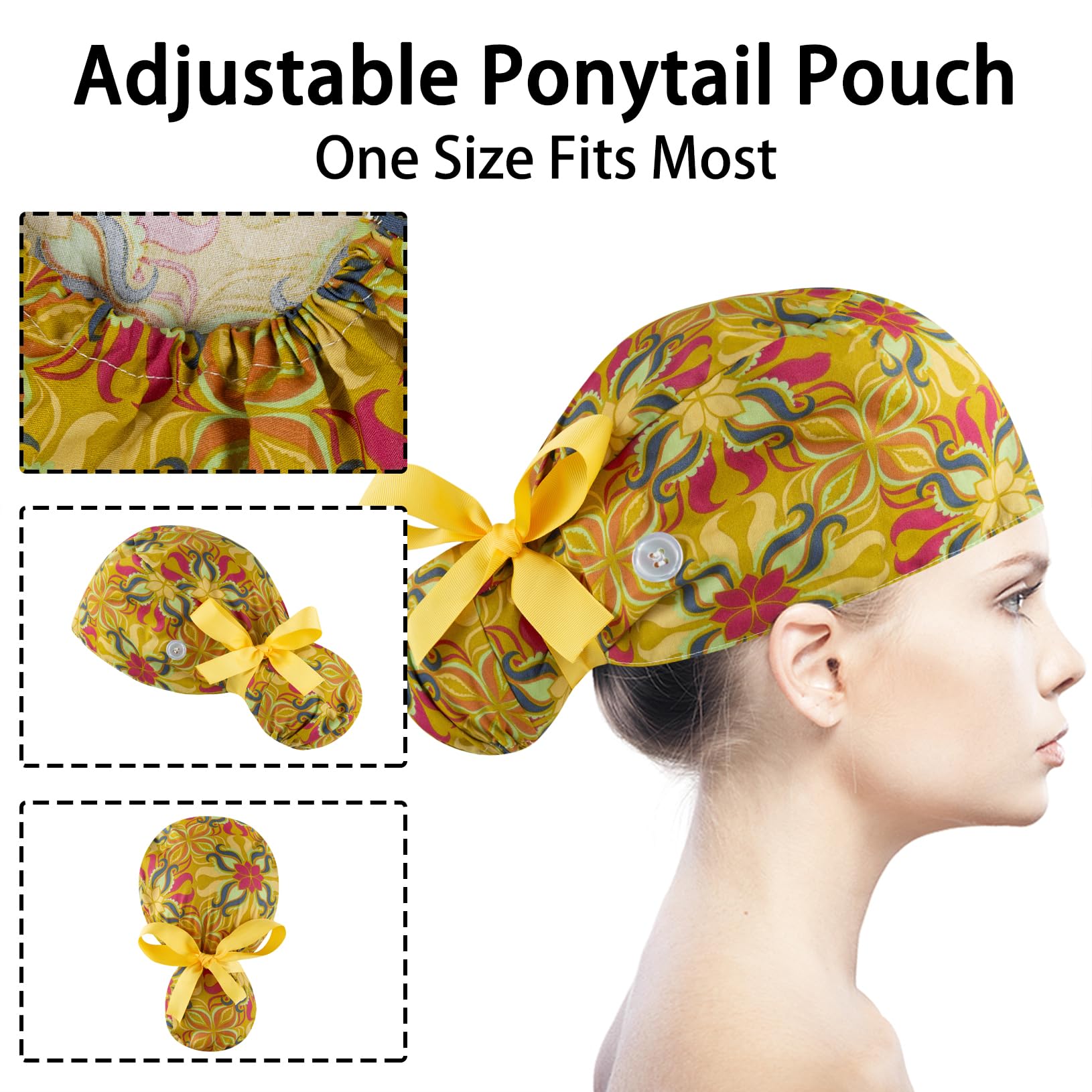 Chapeau scrub YEAJOIN – poche pour queue de cheval, look professionnel.