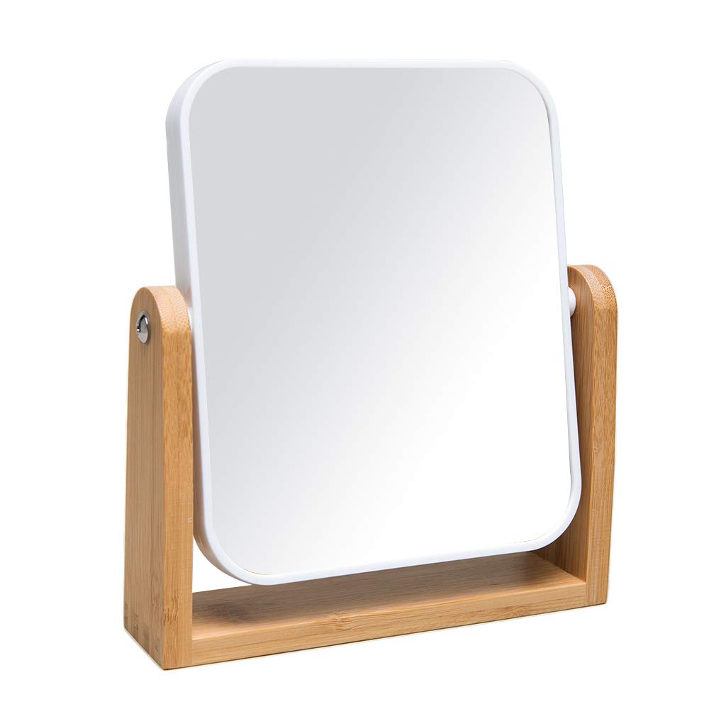Miroir YEAKE en bambou avec base naturelle pour un maquillage précis.