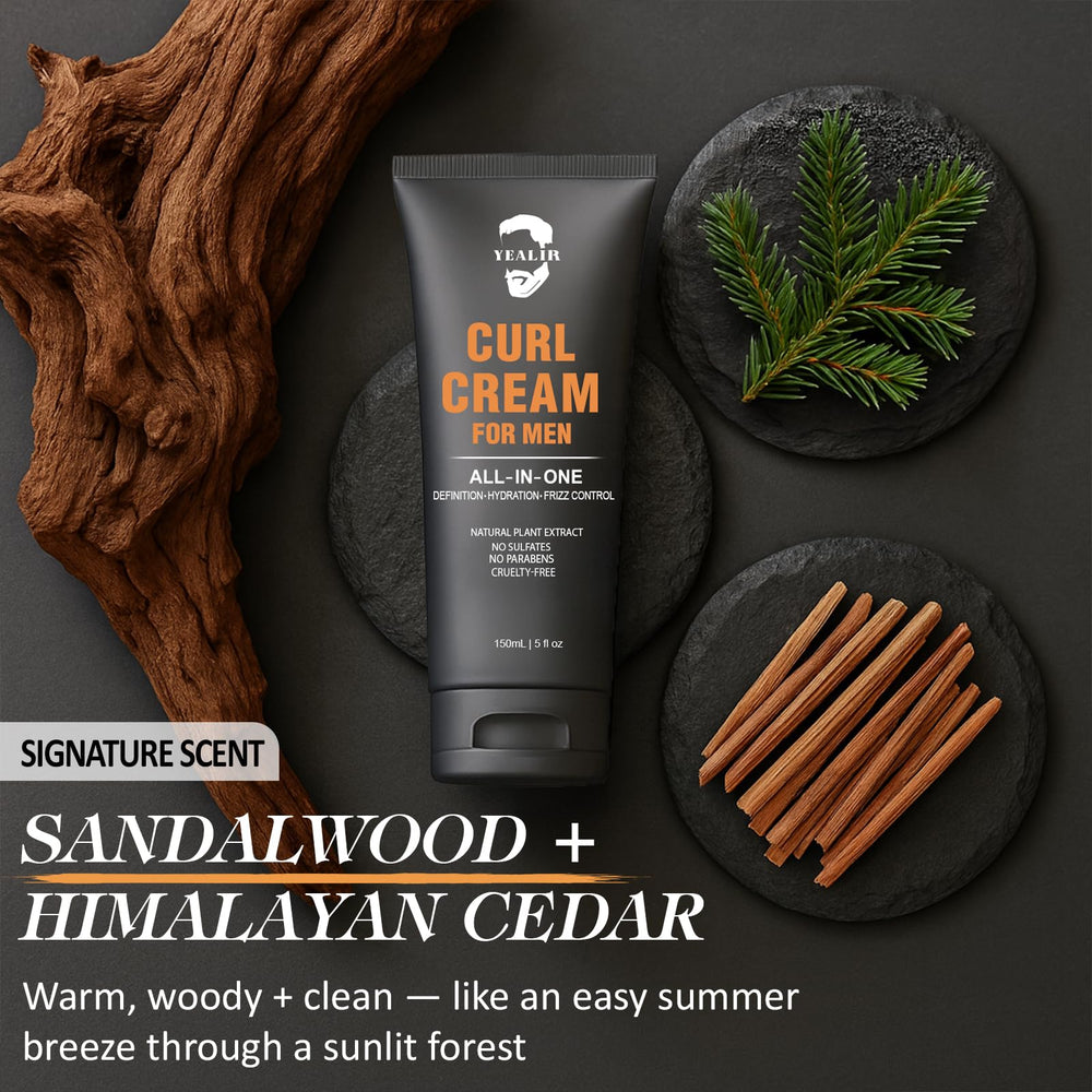 Air-drying curls with YEALIR Curl Cream for Men for natural texture.