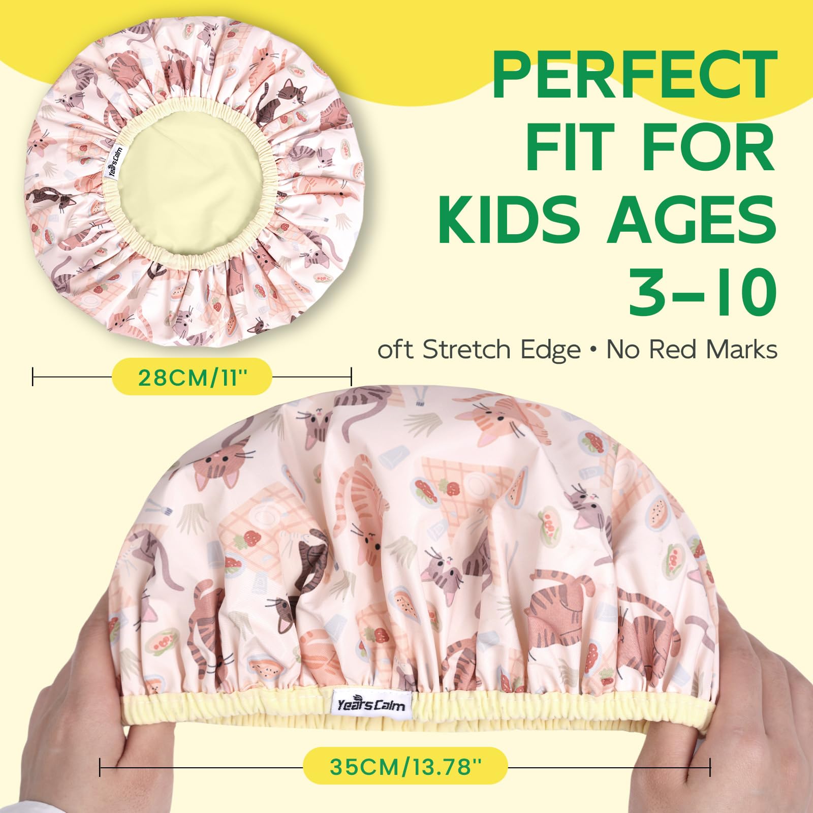Bonnet de douche Years calm enfant, motif chat pour un bain doux.